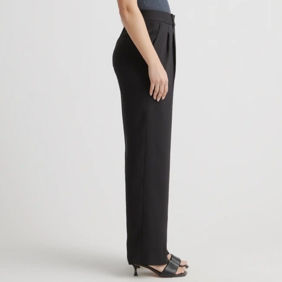 Quince Stretch Crepe Pleated Wide Leg Pants Trousers Black 2 - Picture 2 of 11